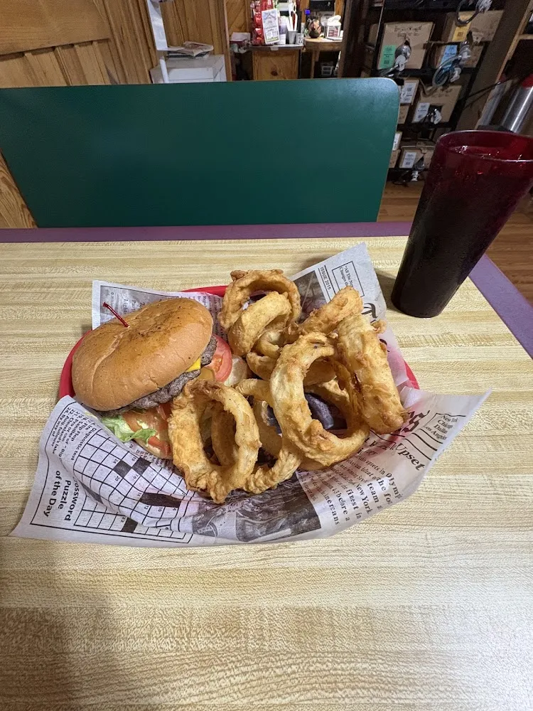 Cheese Burger and Onion Rings