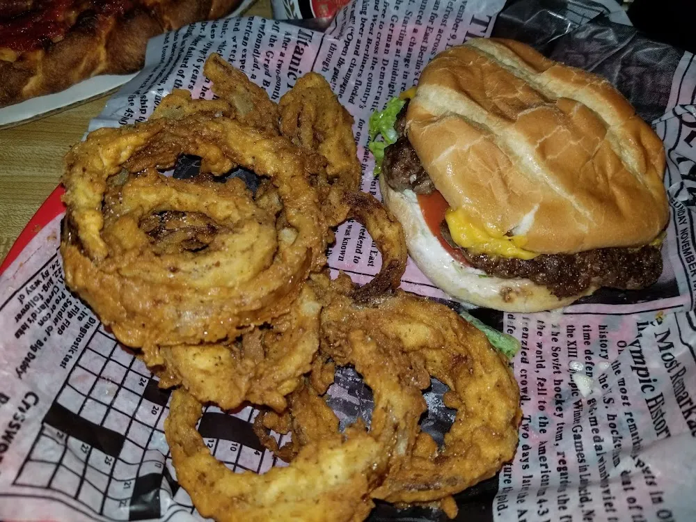 Cheeseburger with Homemade Onion Rings